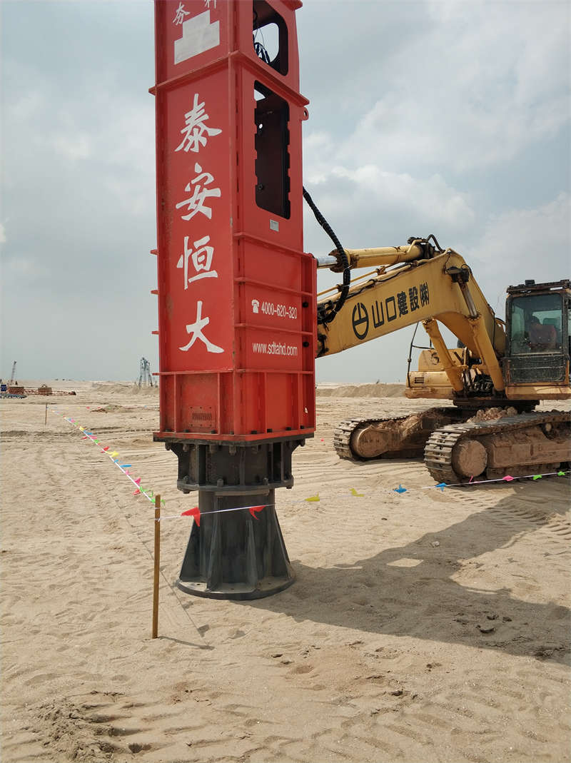 Installation of Rapid Impact Compaction on excavator for construction