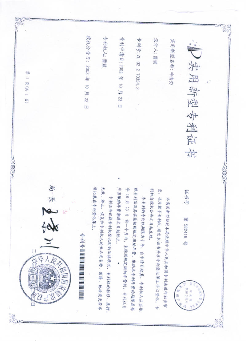 Patent certificate of Rapid Impact Compaction